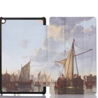 Tri-fold Eiffel oil painting Kids Friendly PU Leather Case Cover for Amazon Kindle Fire HD 8 Tablet Case